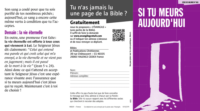 image du produit Si tu meurs aujourd'hui (paquet de 100)