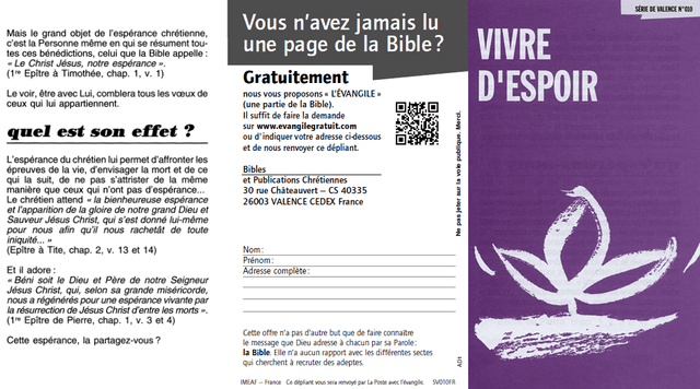 image du produit Vivre d'espoir (paquet de 100)