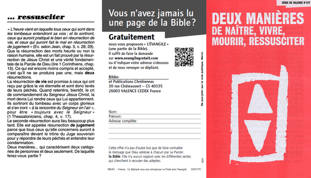 image du produit Deux manières de naître, vivre, mourir, ressusciter (paquet de 100)