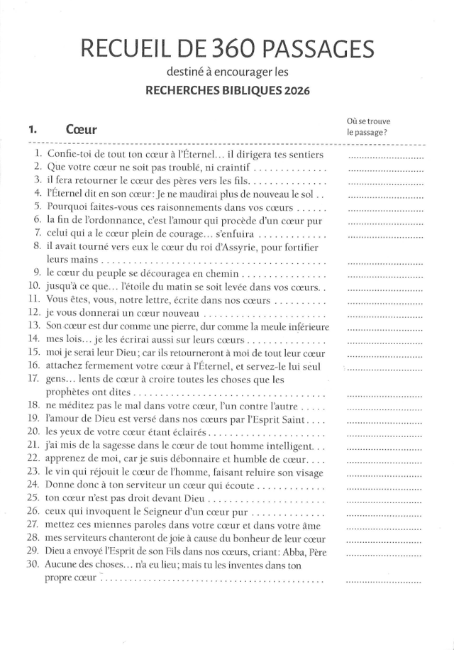 Produit Recherche de 360 passages SANS références, 2026