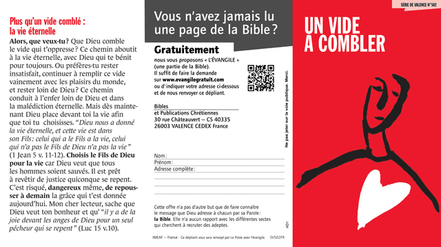 image du produit Un vide à combler (paquet de 100)